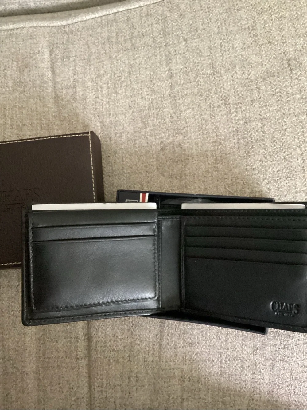 NEW! Leather CHAPS Men's Black “Passcase” Bi-Fold Wallet - brand new in box